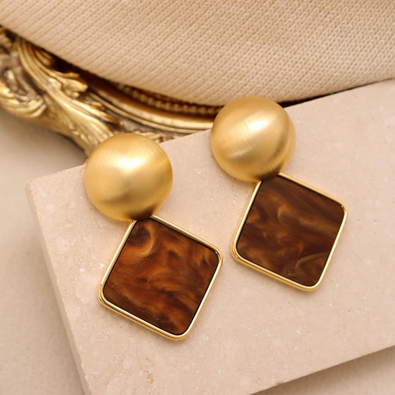 Chunky Gold Dangle Drop Stud Earrings for Women, Trendy Statement Vintage Geometric Dangling Earing Prom Winter Fashion Jewelry Gift - Image 4