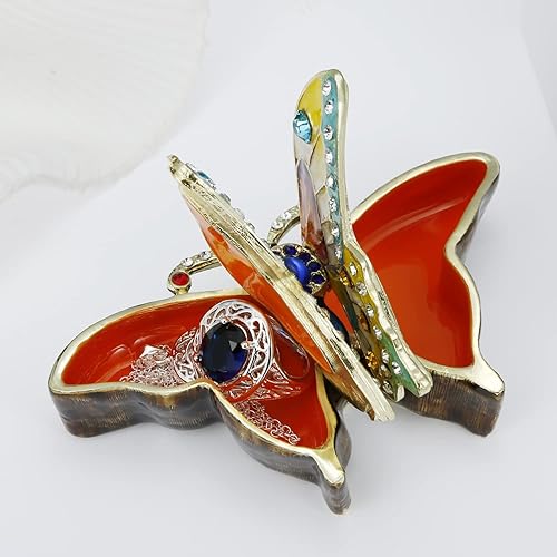 Miniatura 6 de Caja de joyería de mariposa esmaltada pintada a mano, organizador de joyas con bisagras, almacenamiento de aretes de mini anillo, decoración única