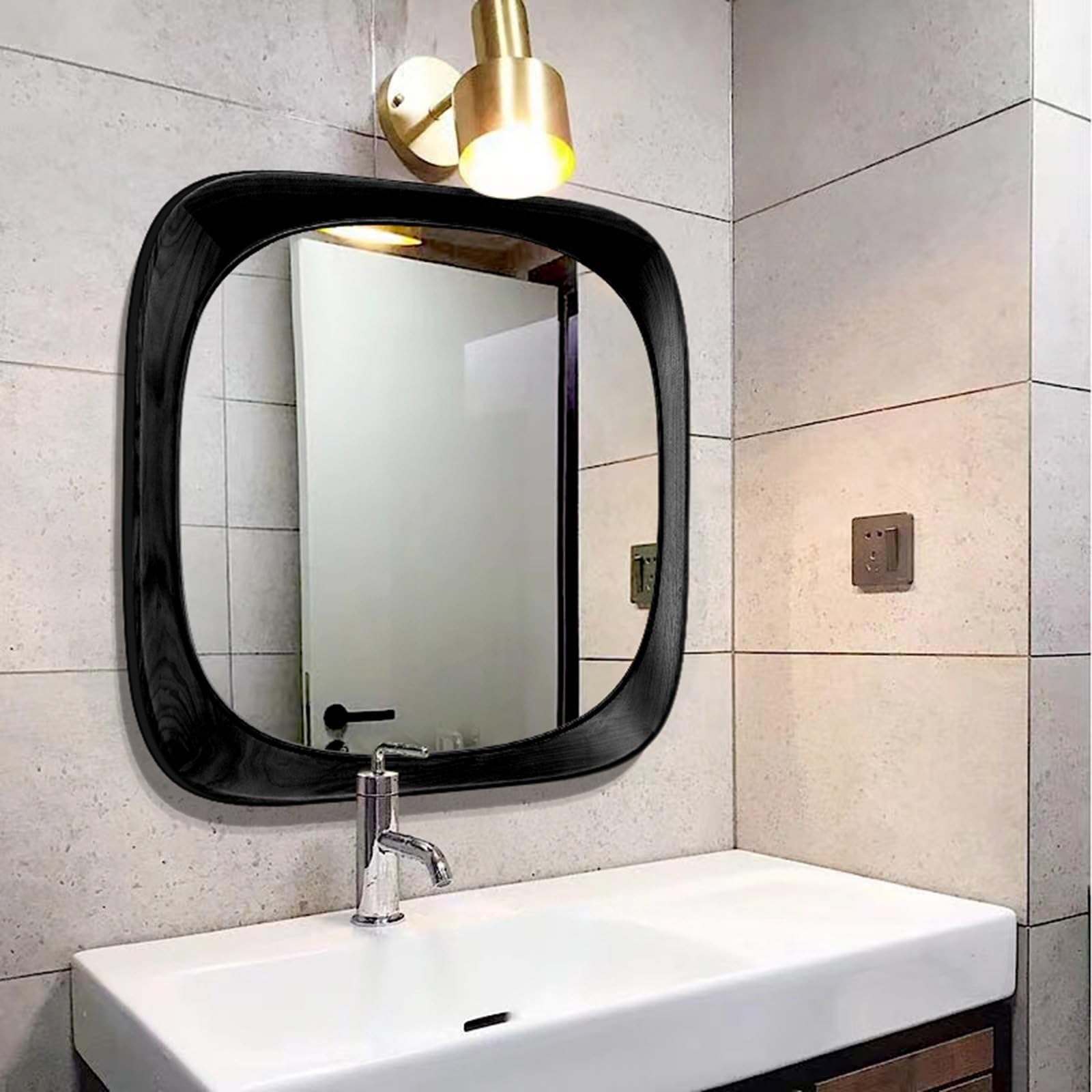 Specchio da Trucco retrò da 60 Cm/80 Cm, Specchio da Parete Quadrato con Cornice in Legno, per Camera da Letto, Ingresso, Sala da Pranzo(Black,60 * 60cm/23.62 * 23.62in)