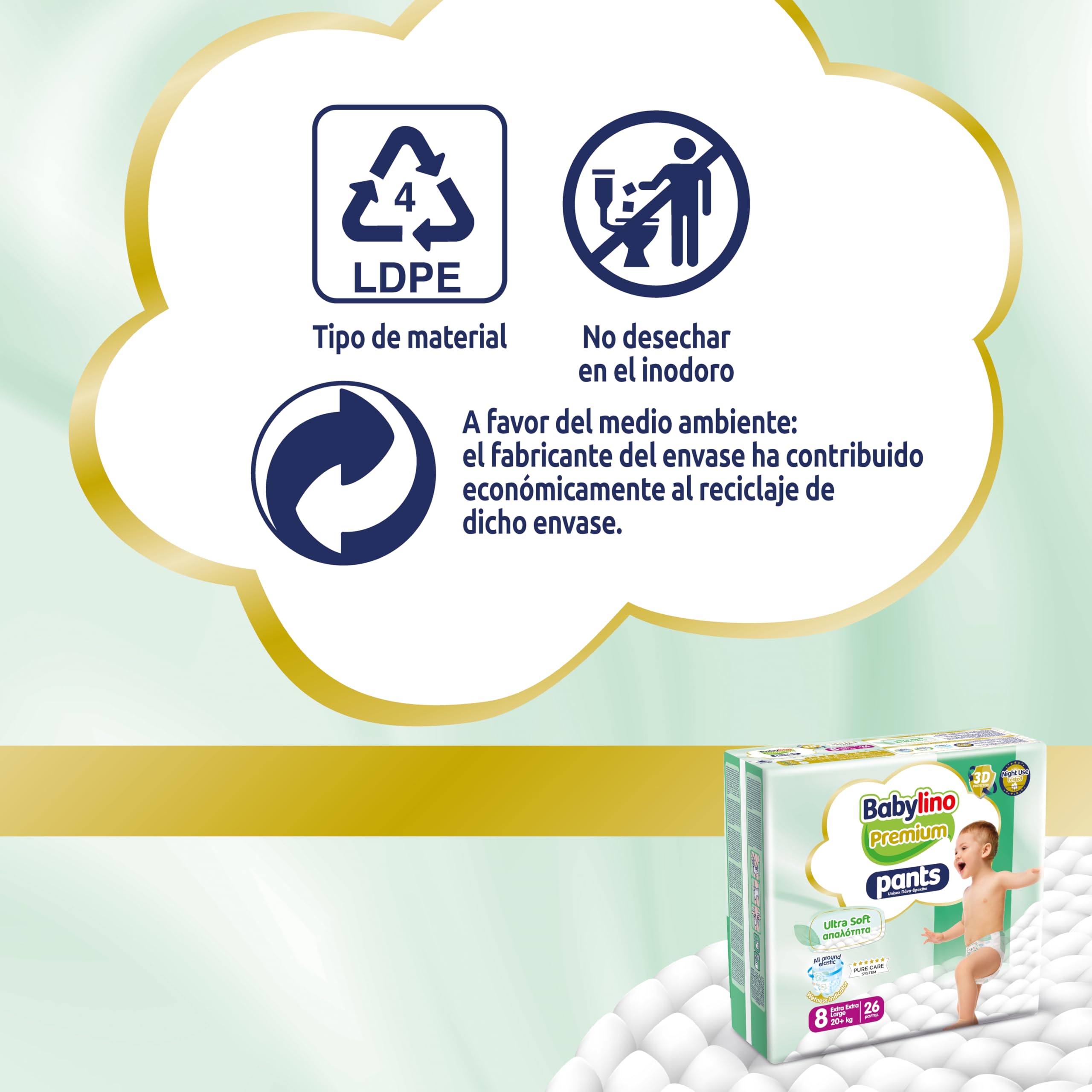 Babylino Premium Pants, Pañal Braguita Talla 8 con filtro Ultra Soft, XXL (20 + kg), 104 unidades