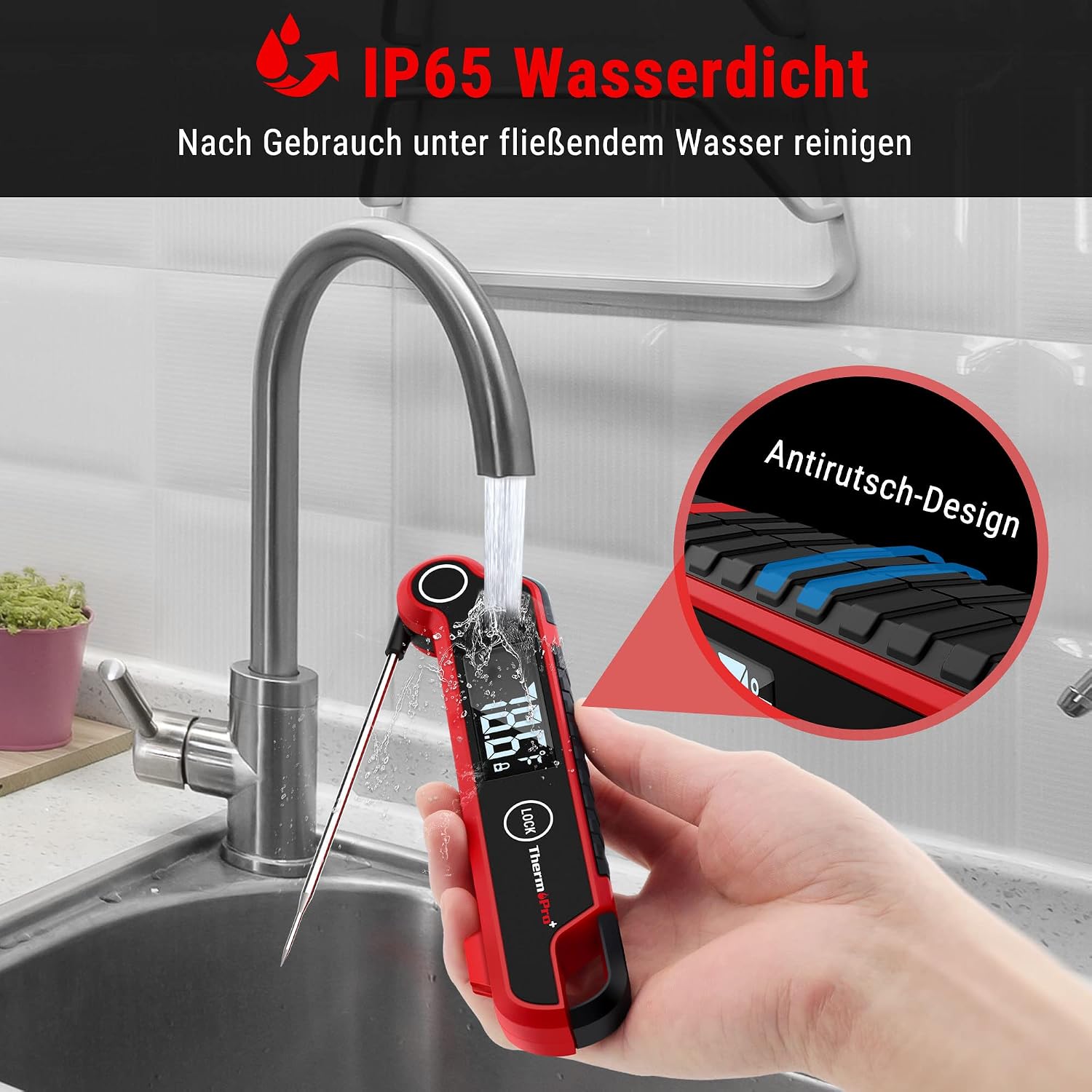 ThermoPro TP620 Fleischthermometer Antibeschlag ±0.5℃ Genau Küchenthermometer Bratethermometer Wasserdicht Kochthermometer 2-3s Schnell Professionell für Kochen, Garen, Braten... – Bild 5