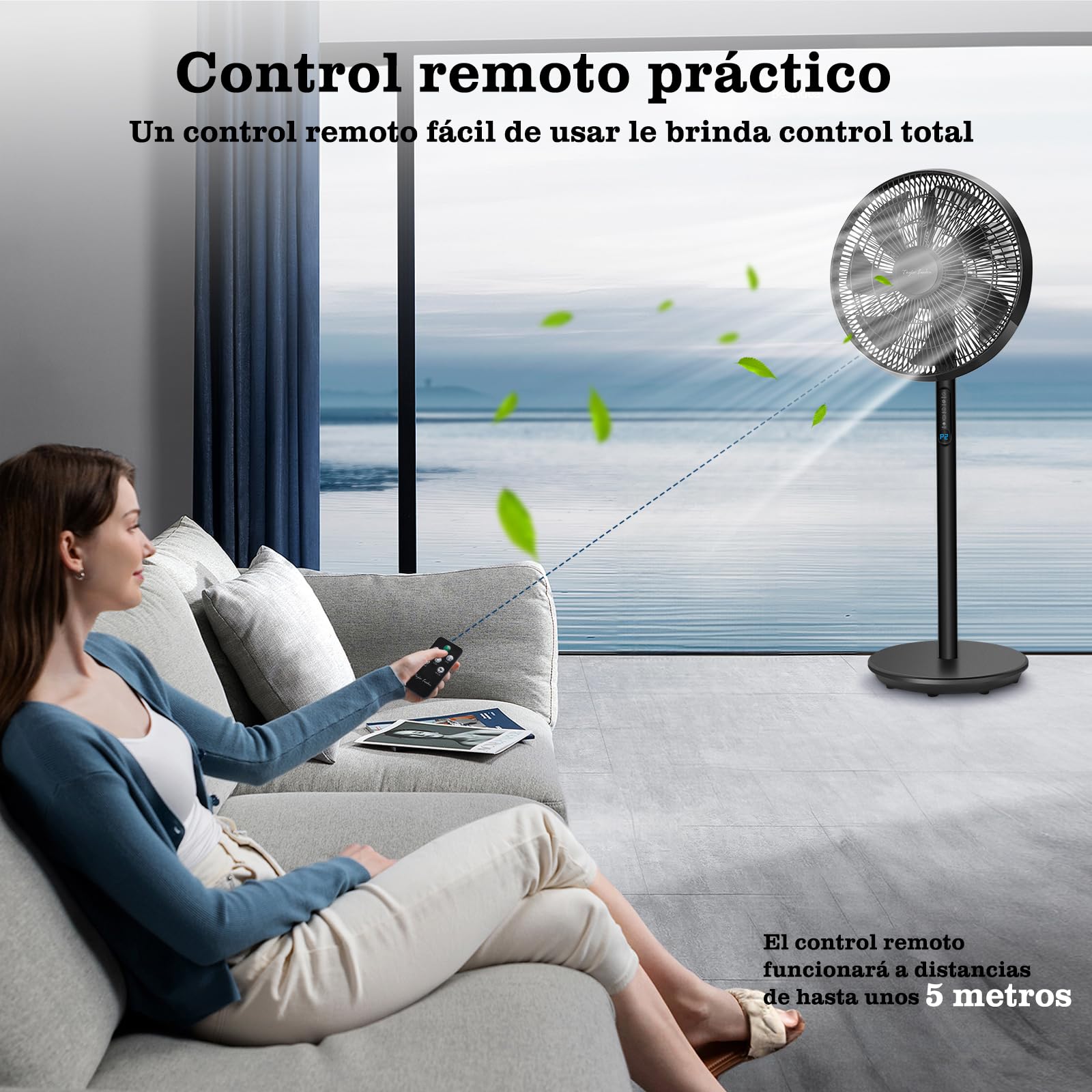 Taylor Swoden Eurus - Ventilador de pie y de mesa digital 2 en 1 con 7 aspas, 45W, temporizador 9h, mando a distancia, altura ajustable de 68 a 110 cm, 3 velocidades y 3 modos, oscilación de 90°