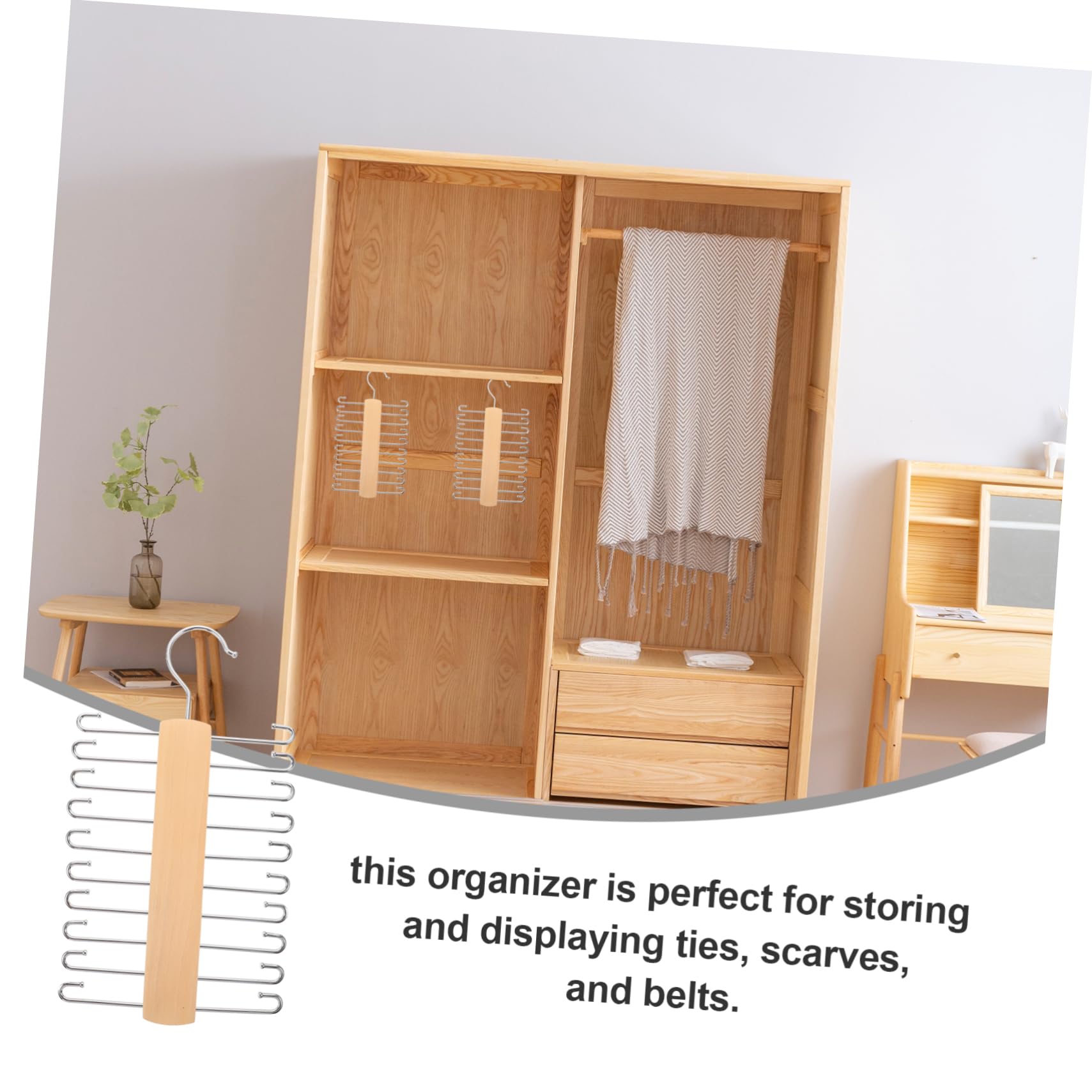 Haofy 24 Crochets Porte-Cravate en Bois Porte-Ceinture Rotatif Porte-Attaches de Rangement Organisateur de Rangement pour Accessoires de Placard pour Hommes(Beige