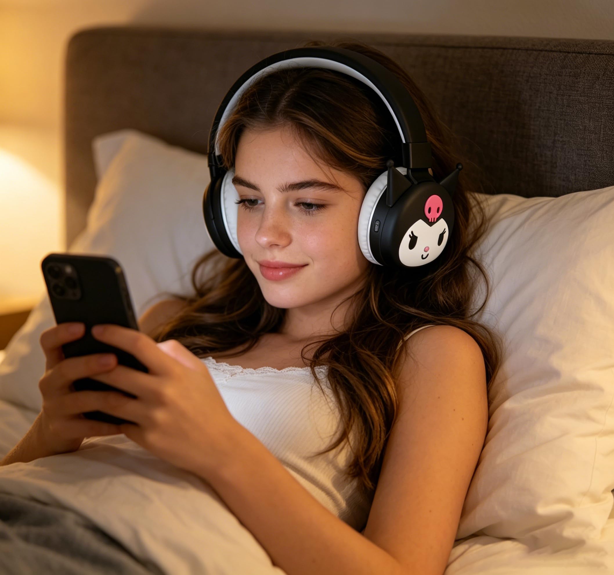 Roffatide Cuffie Bluetooth pieghevoli leggere cartoon per viaggio/ufficio/cellulare/PC tramite app, bassi profondi, padiglioni auricolari comodi, per casa, ufficio, viaggi, nero