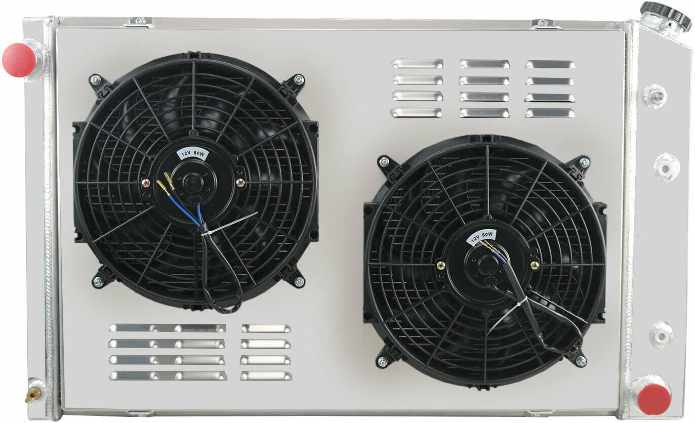 3 Row All Aluminum Radiator for 1973-1986 1985 1982 Chevy GMC Pickup Truck C10 C20 C30 C1500 C2500 K10 K20 K30 Blazer Jimmy V8 Radiators Shroud 2 x 12" Fans +Relay Kit 81 82 83 84 85 86