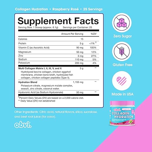 Miniatura 2 de Obvi Polvo de hidratación Complejo de electrolitos y péptidos de colágeno 5 tipos de colágeno con ácido hialurónico Apoya la elasticidad de la
