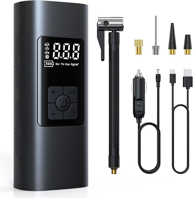 CENXINY Tyre Inflator Cordless Rechargeable, 6000mAh Battery Motocycle Tyre Inflator 150 PSI Car Pump Electric Bike Pump Handheld Mini Air Pump Compressor Auto-Off for Car Motorcycle Bicycle Balls