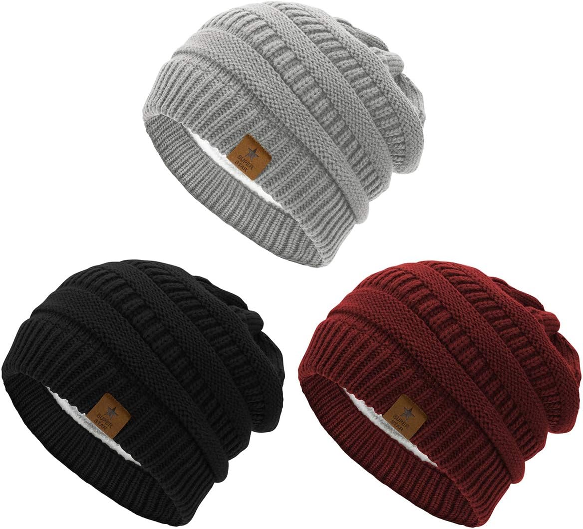 Womens Knit Beanie Winter Thick Solid Fleece Lined Beanie Hats for Women Men Unisex Warm Skiing Beanies
