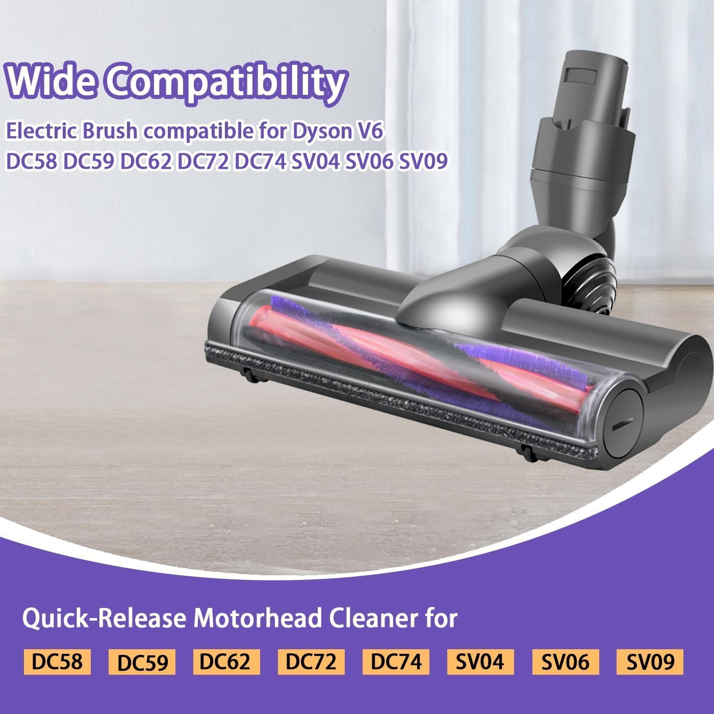 Tête de Brosse e Remplacement pour pour Dyson V6 DC58 DC59 DC62 DC72 D74 SV04 SV06 SV09, use de sol à turbine à entraînement direct pour Dyson V6 DC58 DC62,Brosse pour Sols Durs et Moquettes