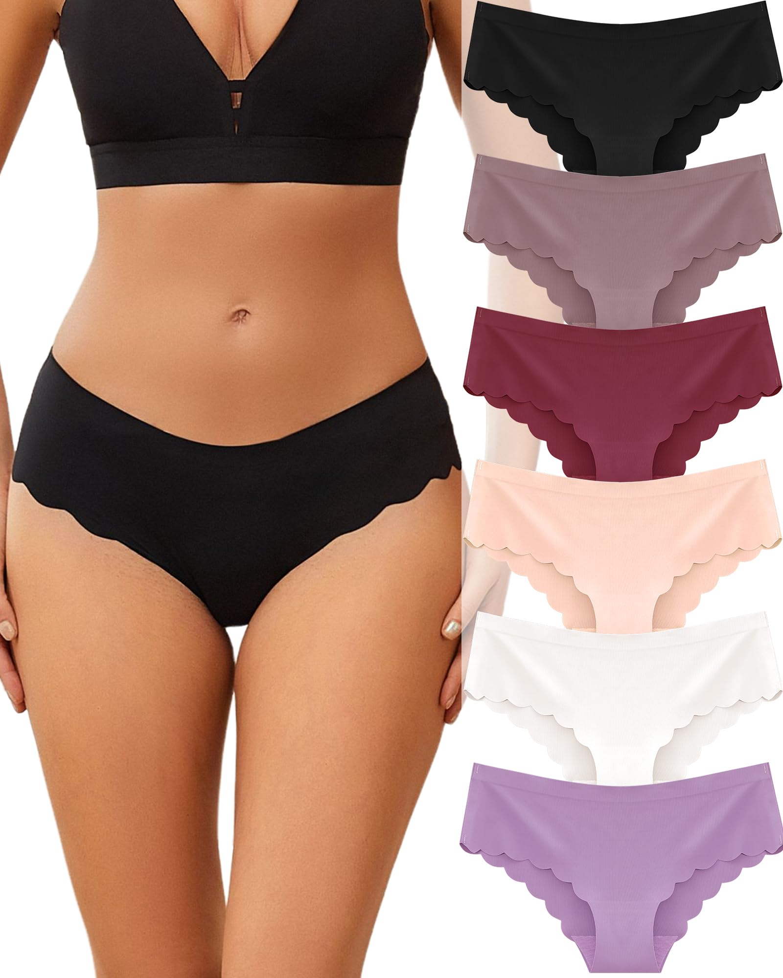 ALL OF SHE Confezione da 6 Slip da Donna Senza Cuciture con Bordi ondulati Intimo Femminile Senza Cuciture con Bordi ondulati Multipack S-XL