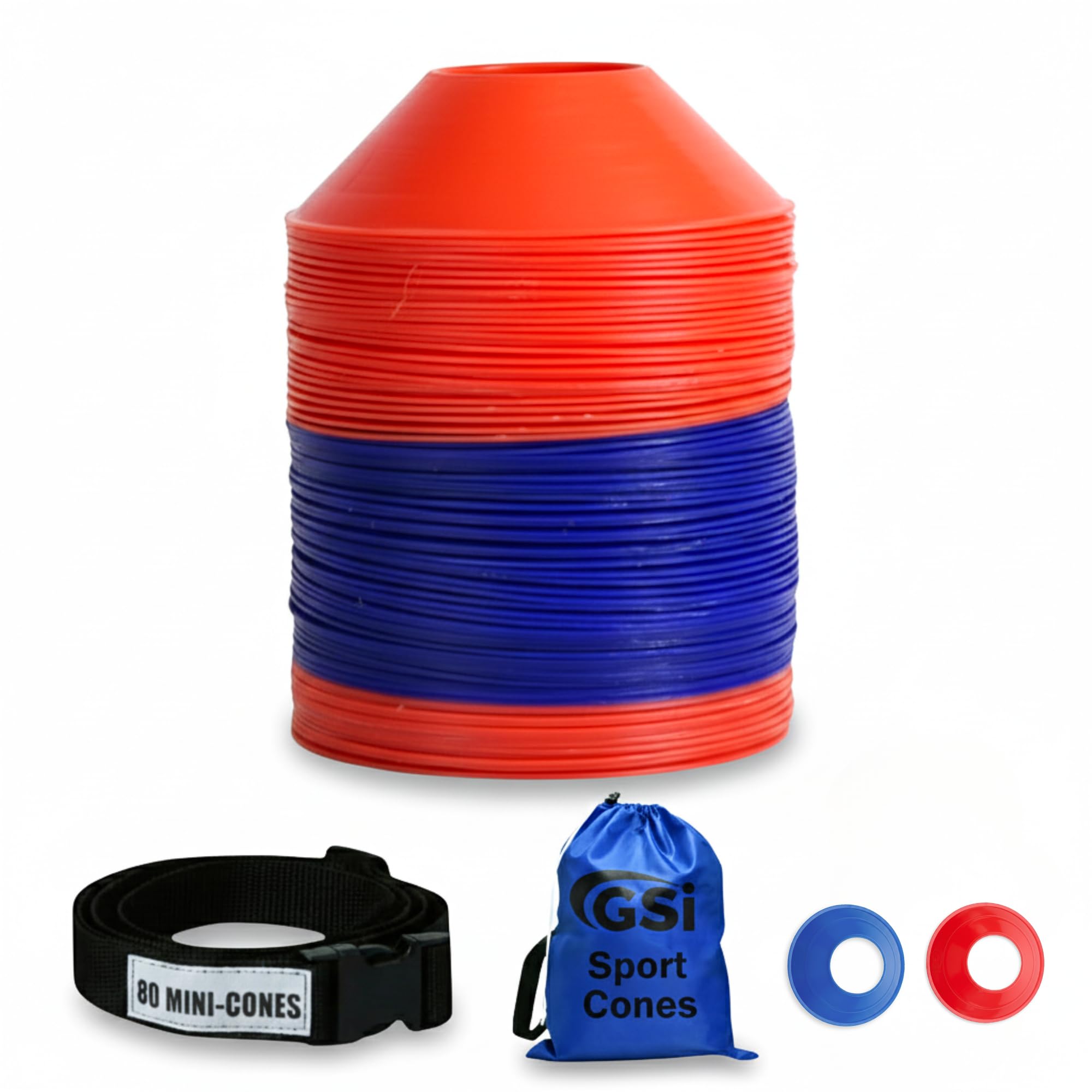 GSI Sports Trainingskegel für Agilitätsübungen – Markierungen für Fußball- und Basketball-Multisportplätze, robuste, Flexible Kegel in verschiedenen Formen und Packungsgrößen (20–80 Stück)