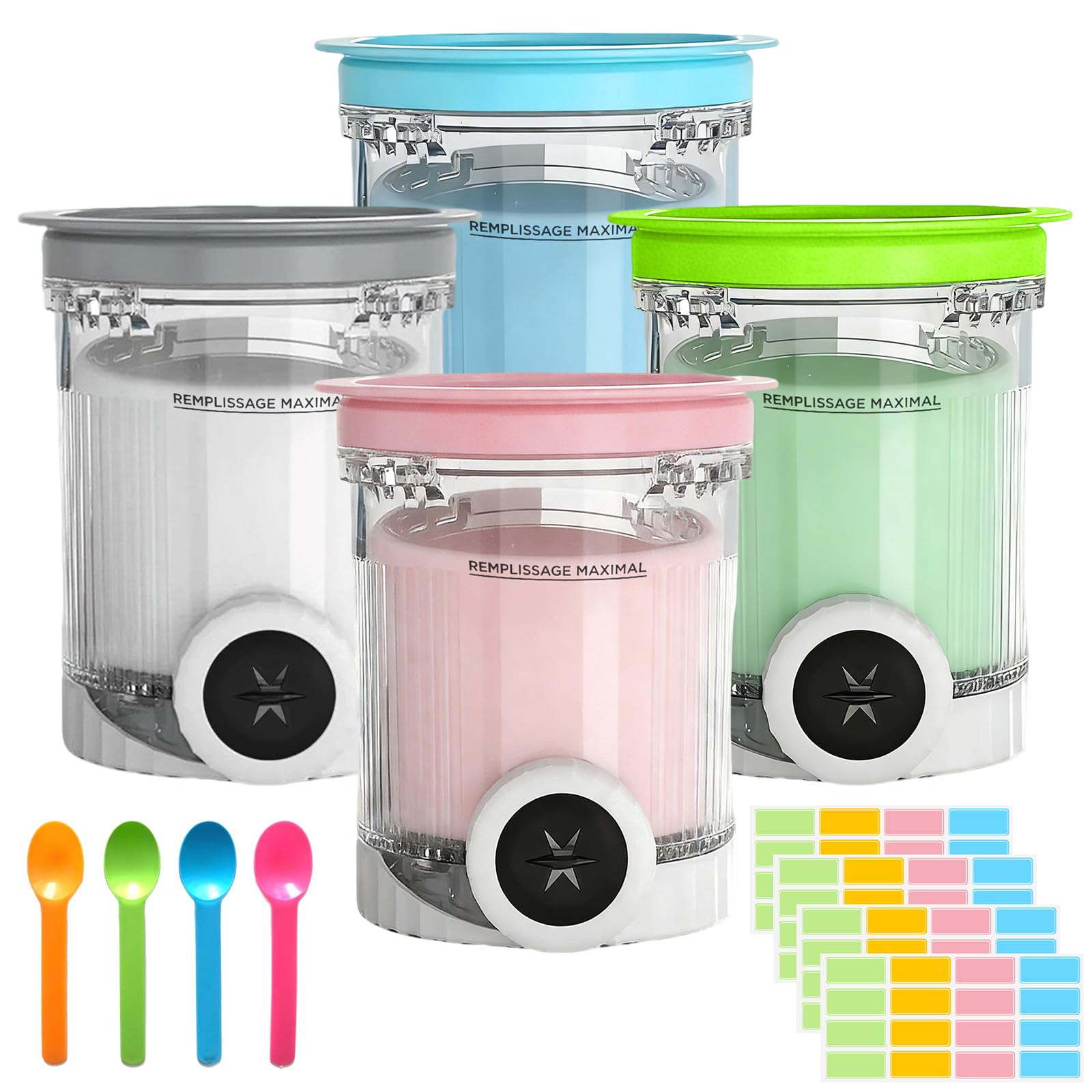 DAZZTIME Behälter für Ninja Creami Deluxe Pints,4 Stück Ersatz für Ninja Creami Deluxe Pints und Deckel,Eisbehälter für Speiseeis,Eismaschine Zubehör,Kompatibel mit NC700/NC701 Series Swirl Eis