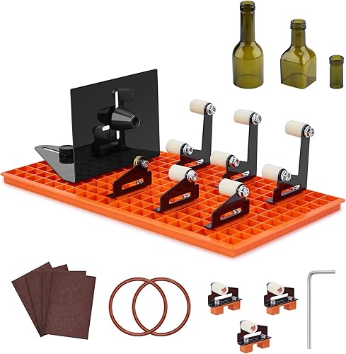 Kit cortador de botellas de vidrio, cortador de vidrio FIXM DIY para botellas con base de rejilla y diseño deflector ajustable, juego completo de
