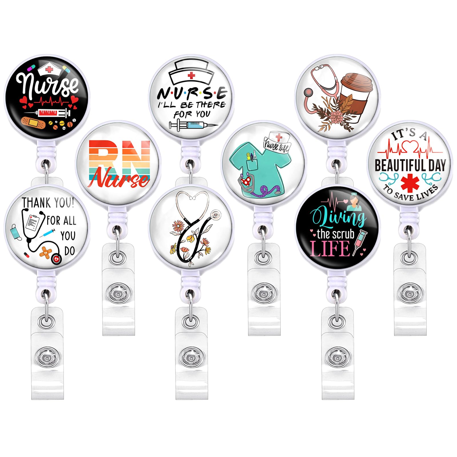 9 Pcs Funny Badge Holder Retractable Reel Cute Nursing Badge Holders with Alligator Clip ID Name Card Badge Clip for Office Student Doctor Nurse