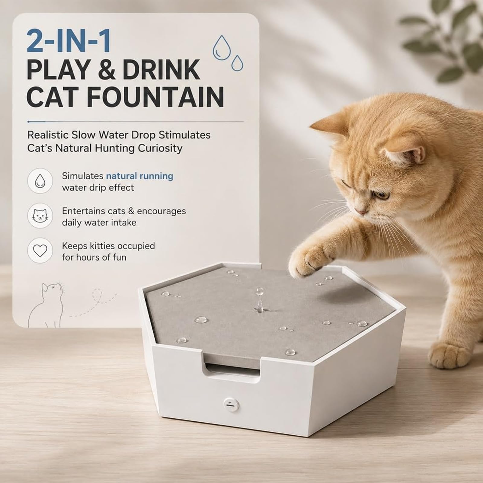 Gioco Automatico A Goccia d'Acqua per Gatti, Giocattolo Acquatico per Interni, Gioco Interattivo per Gatti, con Serbatoio d'Acqua, per Gatti E Cani da Interno, Ufficio, Soggiorno White