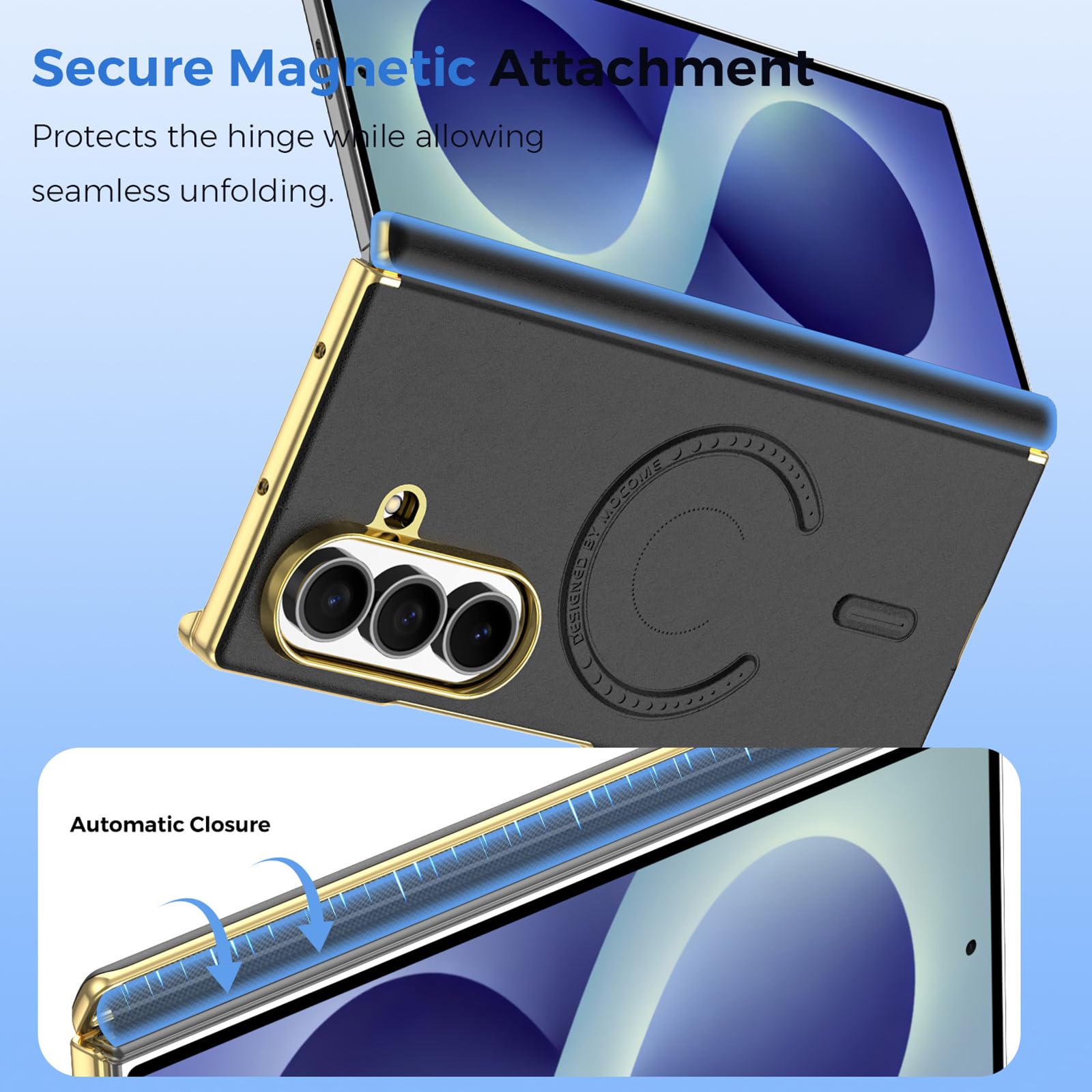 Custodia Magnetica For Samsung Galaxy Z Fold 8 Ultra, Copertura Protettiva For Fotocamera Con Cerniera Completamente Avvolgente Custodia Sottile For Telefono Con Ricarica Wireless(Blue)