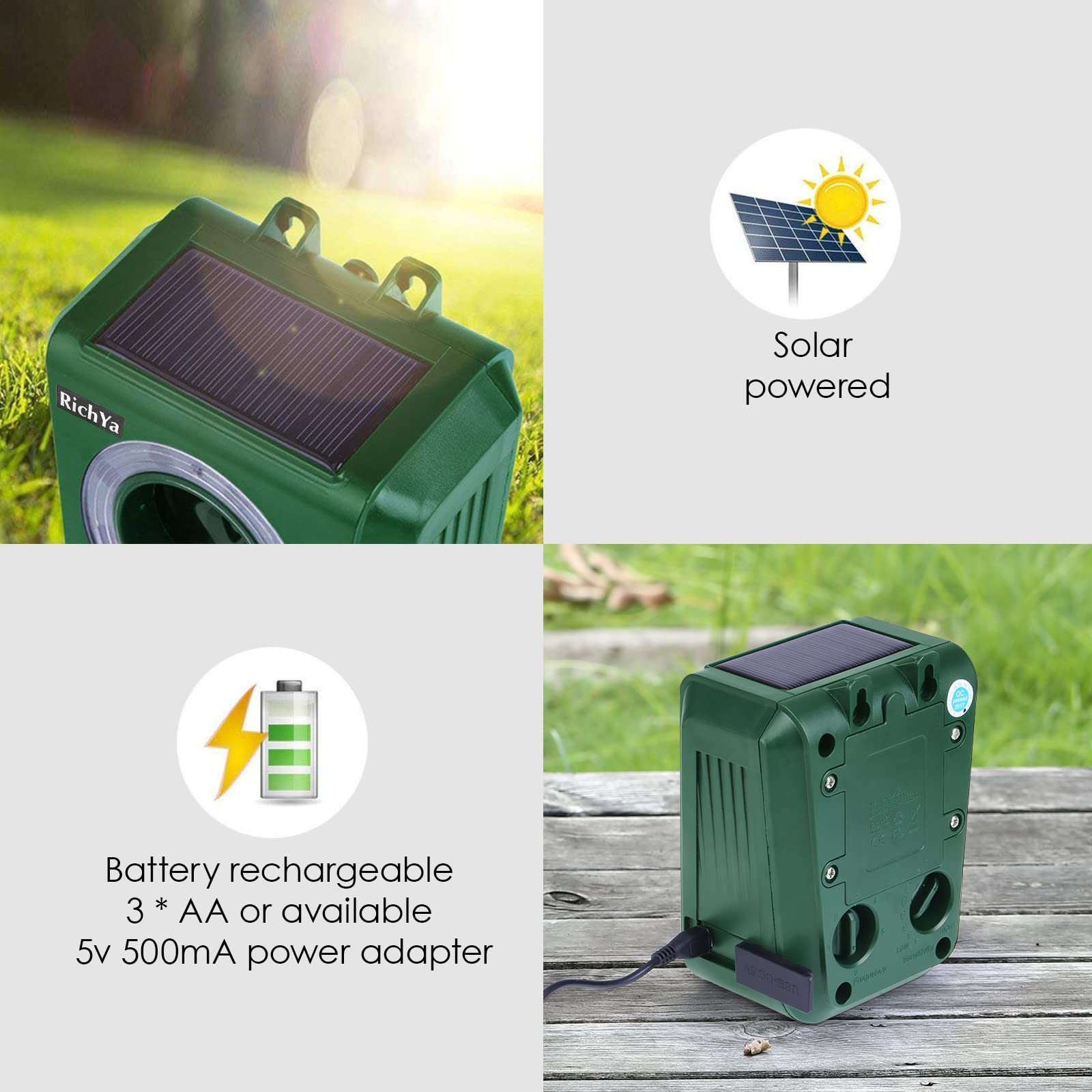 RichYa Repelente Gatos, Ahuyentador para Gatos Ultrasónico Solar IP44