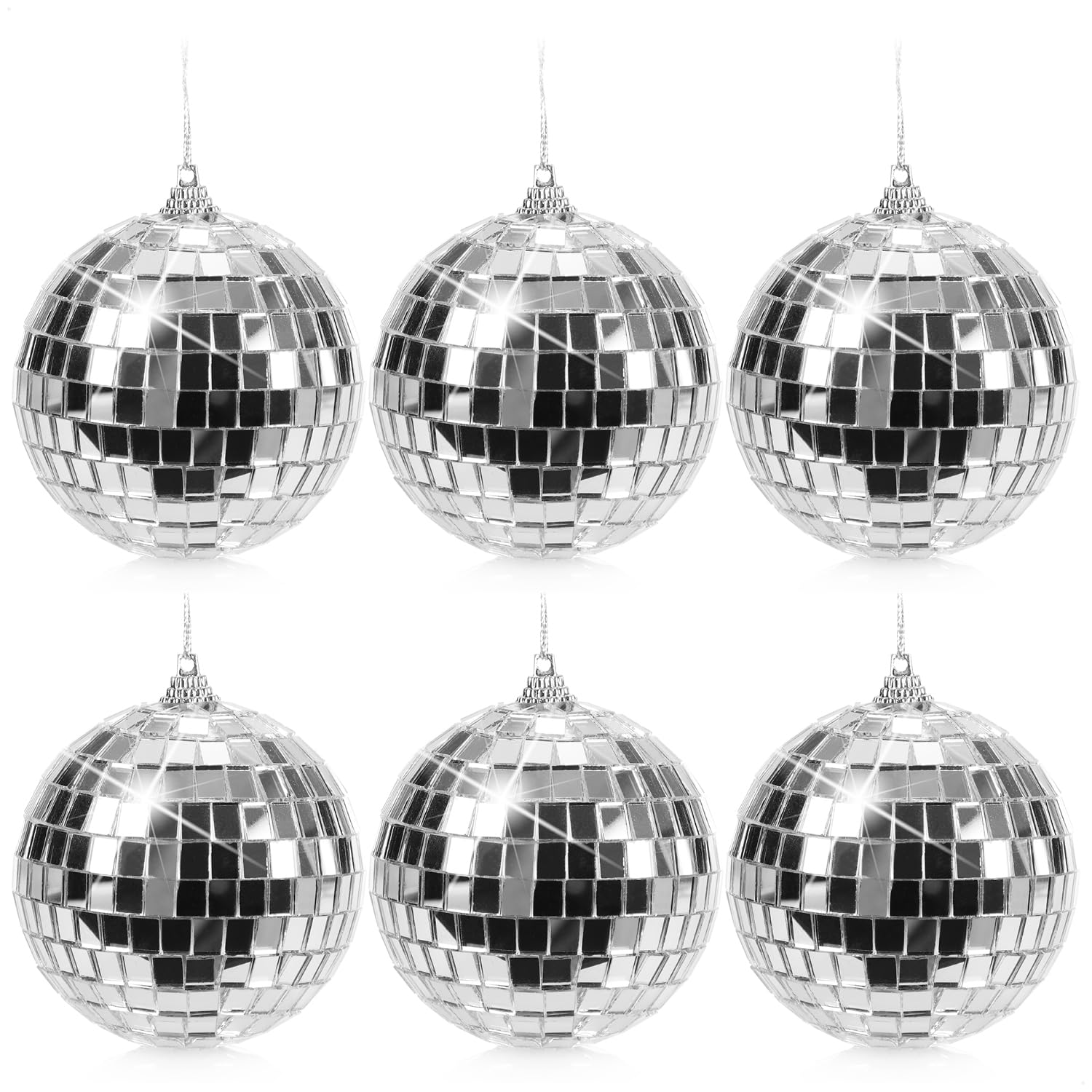 com-four® 6x Disco Ball - Mirror Ball for Hanging - Disco Ball for Party - Party Ball for New Year's Eve, Birthday, Theme Party, Christmas or Halloween - Ø 8 cm (Ø 8cm)