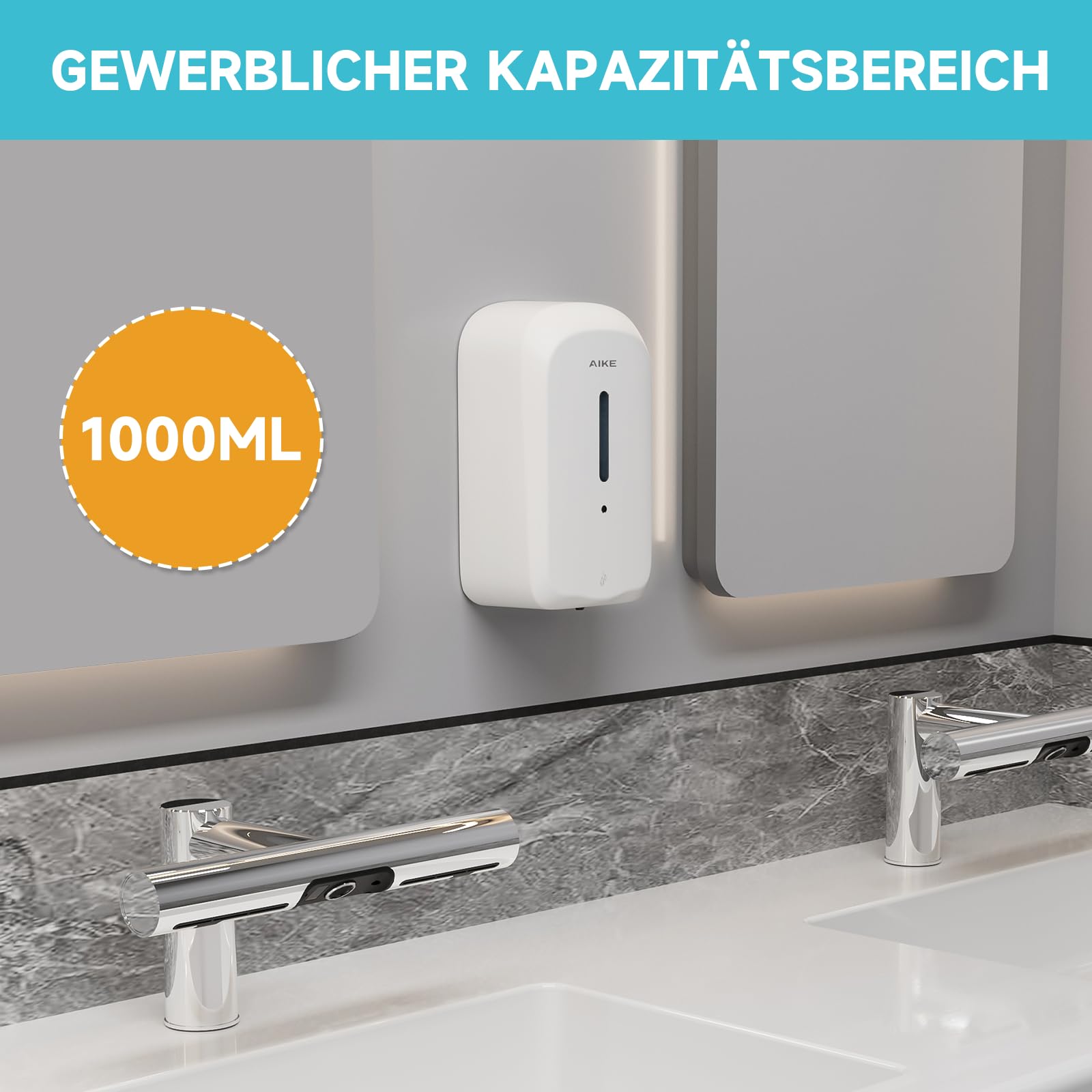 AIKE 1000 ML Automatischer Seifenspender Wandmontiert,Öffentliche Bereiche | Einbruchschutz-Design, 5-stufige Einstellung, 3 Monate Batterielaufzeit, Geeignet Für Krankenhäuser Und Fabriken