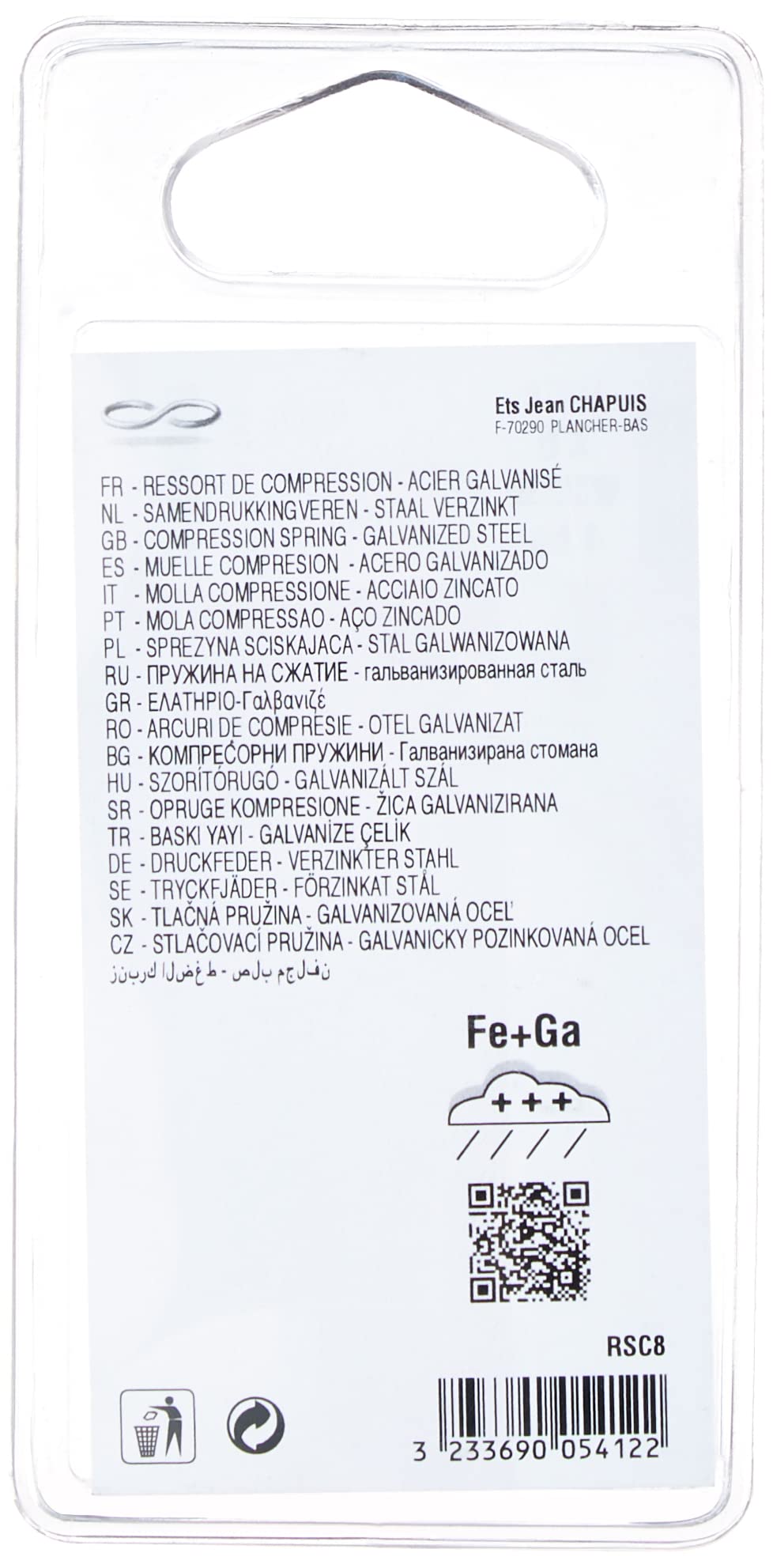 Chapuis RSC8 Set di 6 molle di compressione - Acciaio zincato - Carico di lavoro indicativo 4 kg - Diametro 6 mm - Lunghezza 60 mm, grigio, set di 6 pezzi, argento