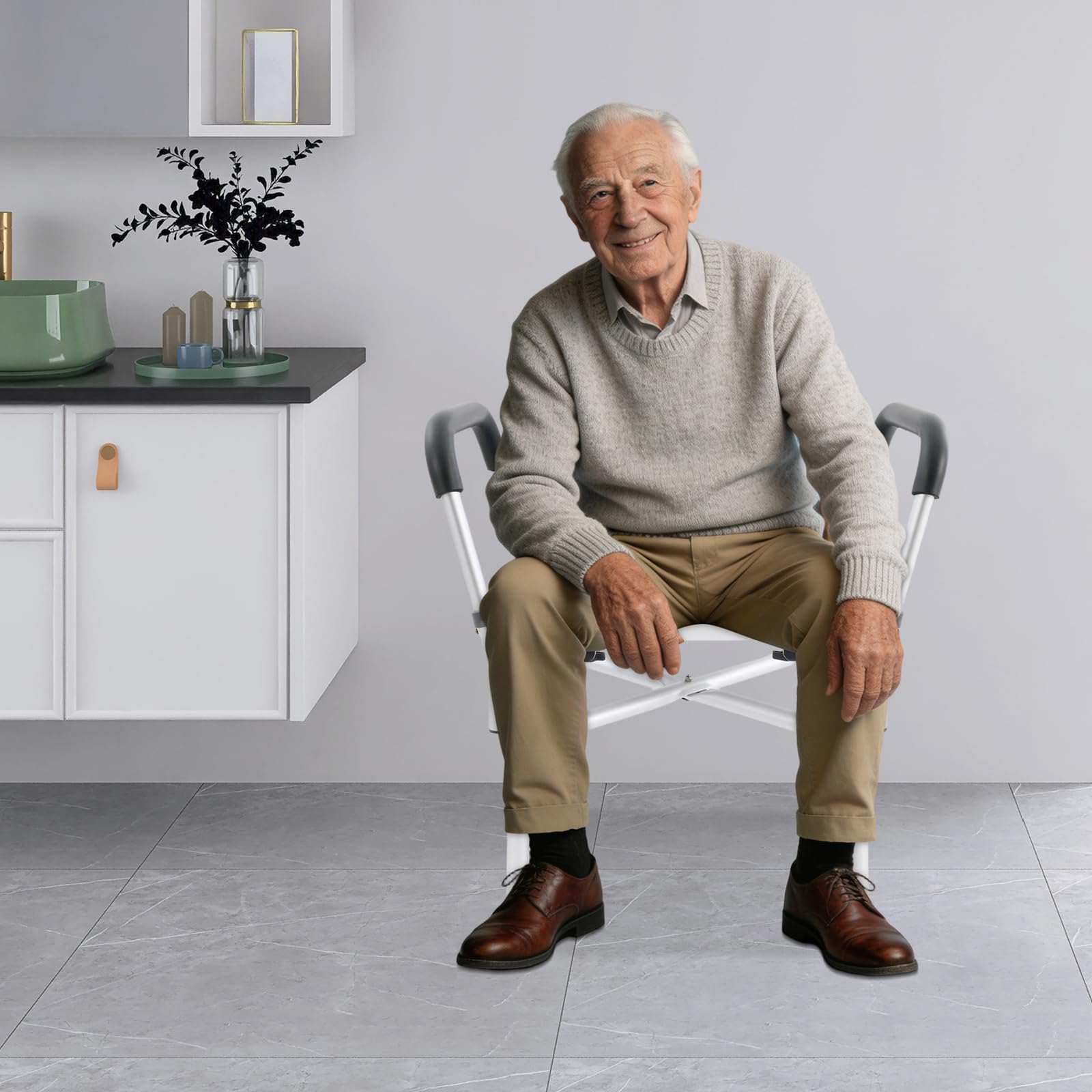 Silla de ducha con reposabrazos y respaldo, asiento de ducha ajustable en altura para personas mayores, adultos y discapacitados, taburete de ducha de acero inoxidable con ajuste de 5 niveles para