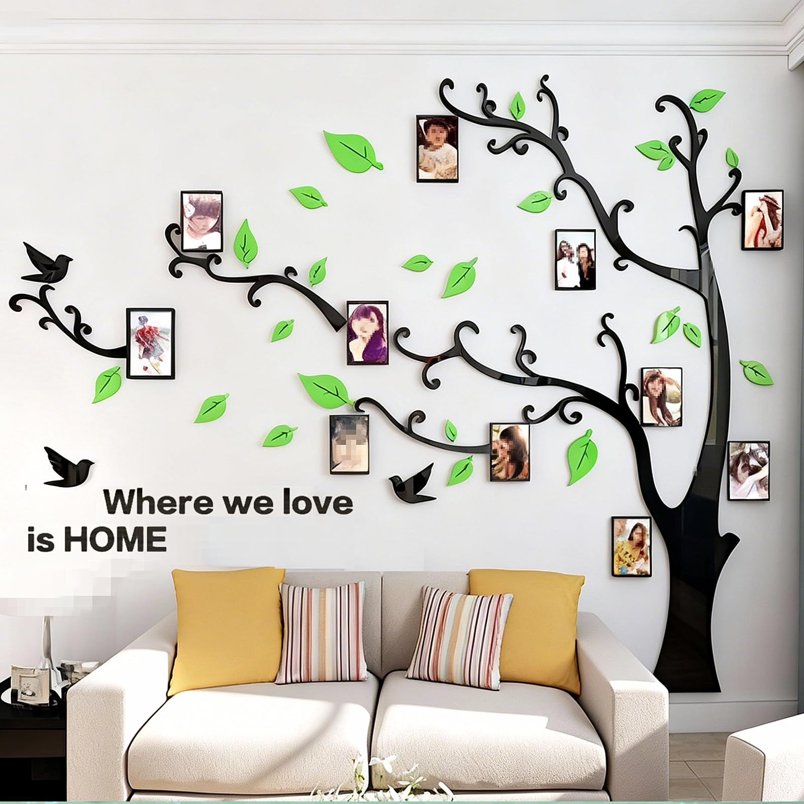3D Tree Wall Stickers - DIY Photo Frame Tree Wall Decal Family Photo Frame Sticker Murals Wall Decor Living Room Bedroom TV Background Home Decorations (XL:109 * 79in,Pale Green Left)