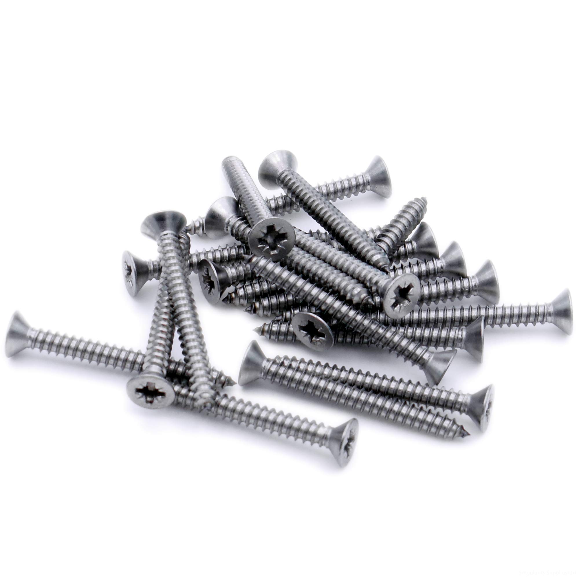 Singularity Supplies Silver No.4 X 0.3125 (2.9Mm X 8Mm) Pozi Countersunk Self-Tapping Screw - Stainless Steel (A2) (Pack Of 20)