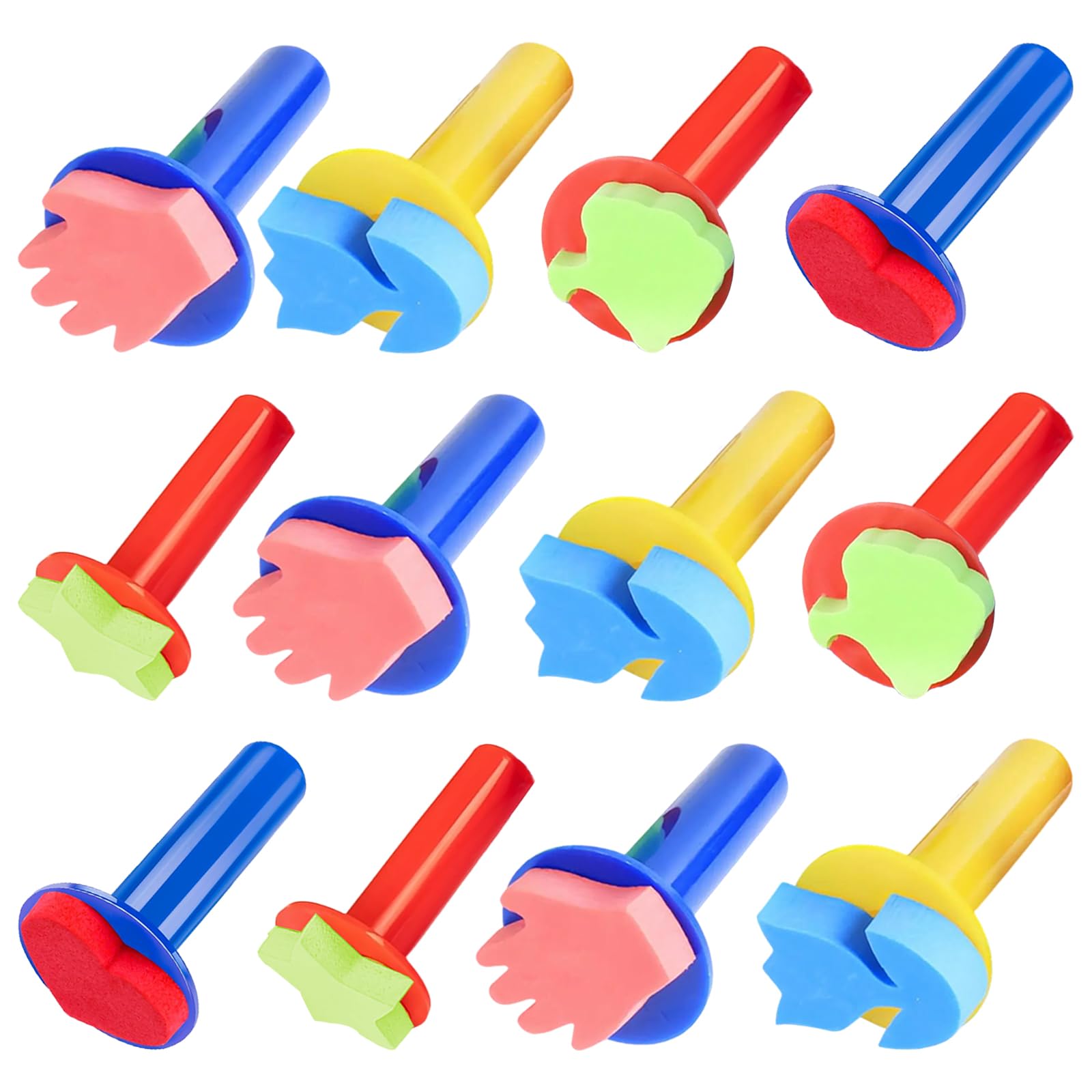 FENGCHUANG 12Pcs Paint Stamps for Kids, Sponge Brushes for Painting, EVA Foam Stamps for Early Learning Finger Paint Drawing Crafts and DIY