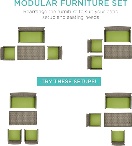 Miniatura 144 de Best Choice Products Juego de muebles de conversación de patio de mimbre al aire libre de 4 piezas para patio trasero con mesa de café, cojines de