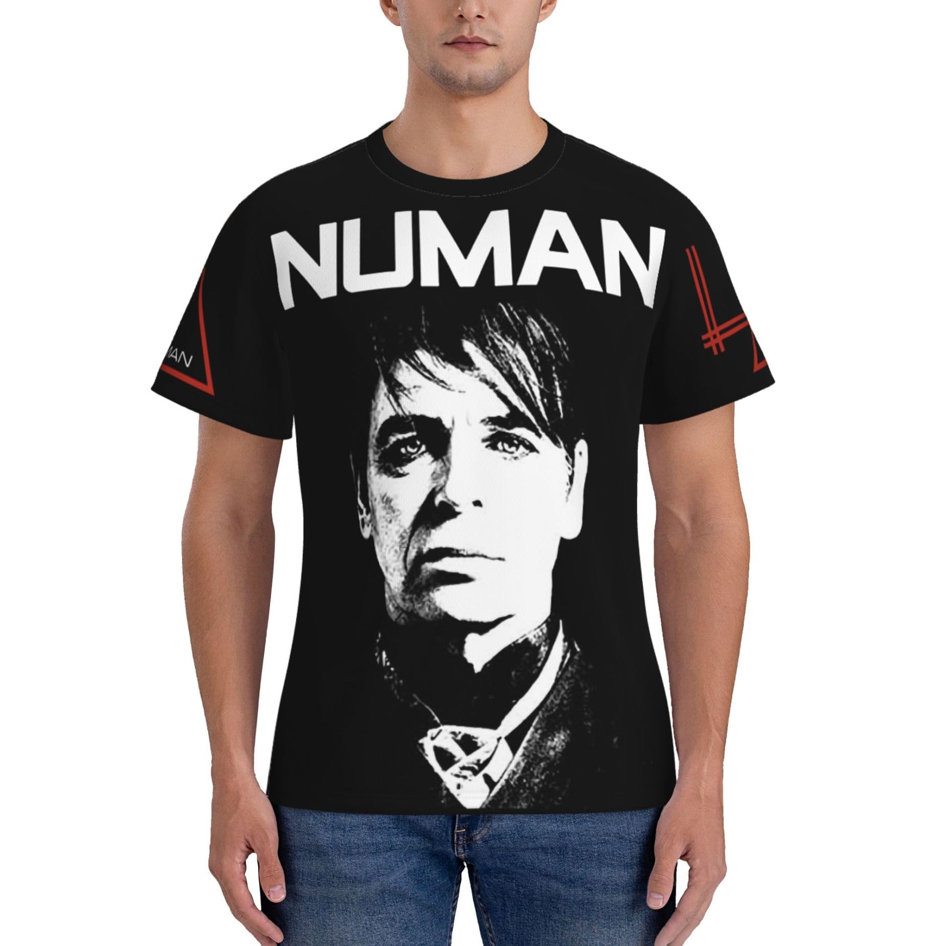 Mzpqdkslk Men's Black Gary Logo Graphic Numan T-Shirt Short Sleeve T Shirt For Round Neck Music Band Tshirt Clothes Merch For Fans Gift