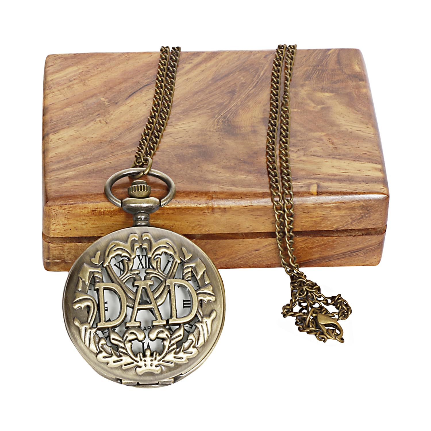 ARTVARKO DAD Antique Analog Locket Pocket Watch Long Chain Roman Numbers for Women Men Jewellery Necklace with Wooden Box (B08RXMYGX4) Amazon Price History, Amazon Price Tracker