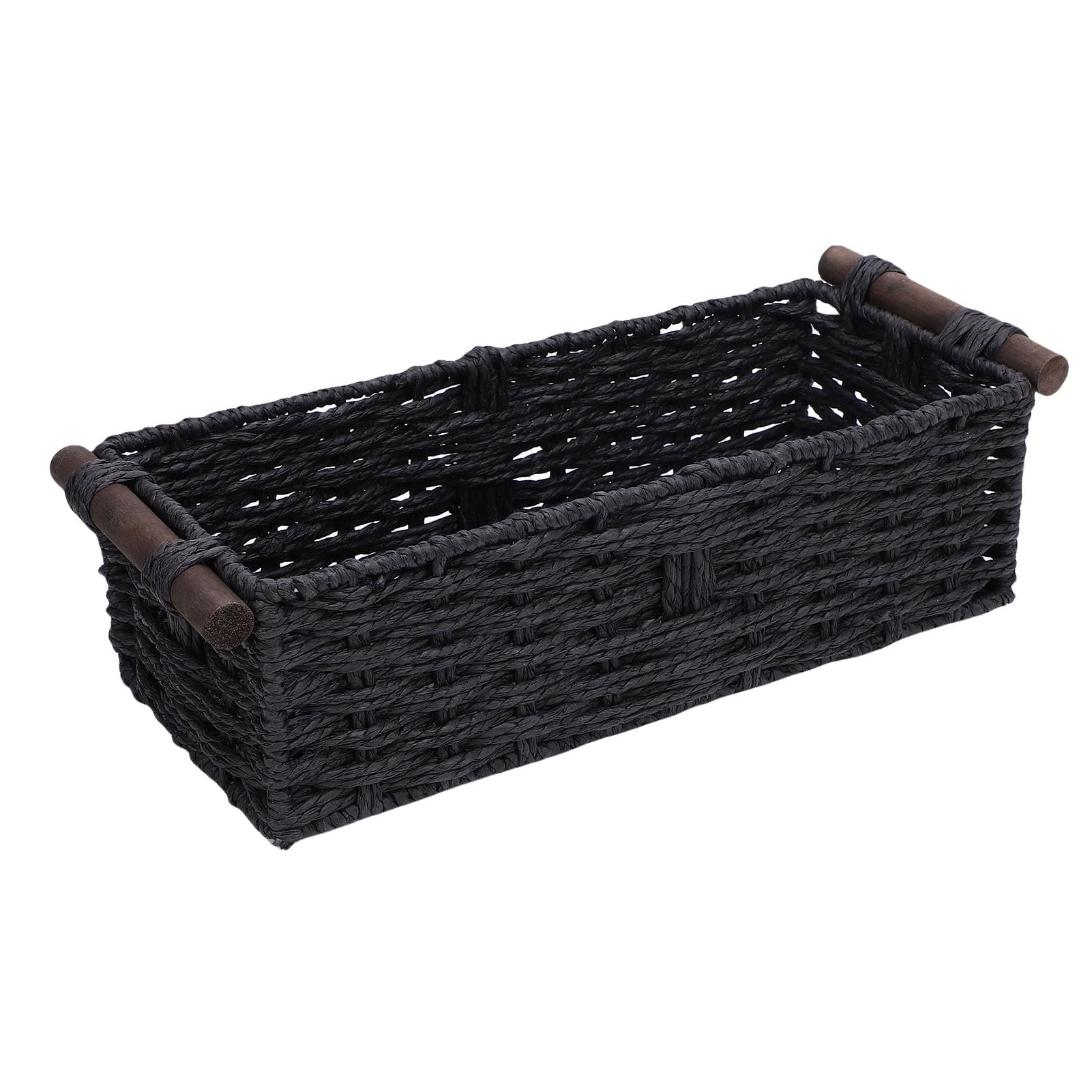 Panier à papier toilette bac de rangement noir avec poignées pour étagère et meuble