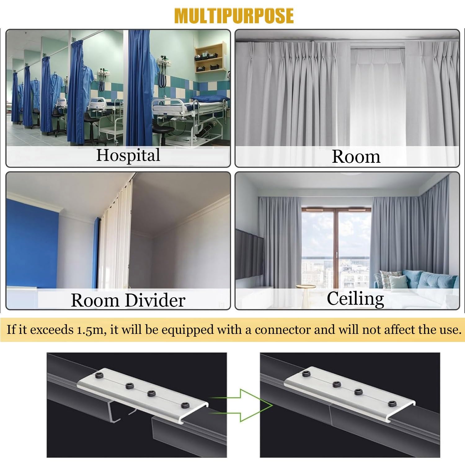 Gardienenschienenset Strapazierfähige, 70cm-600cm Deckenschiene, Aluminium-Vorhangschienen Für Badezimmer Büros Hotels Krankenhäuser (Color : D-Wall, Size : 400cm/13.1ft/4 * 100cm)