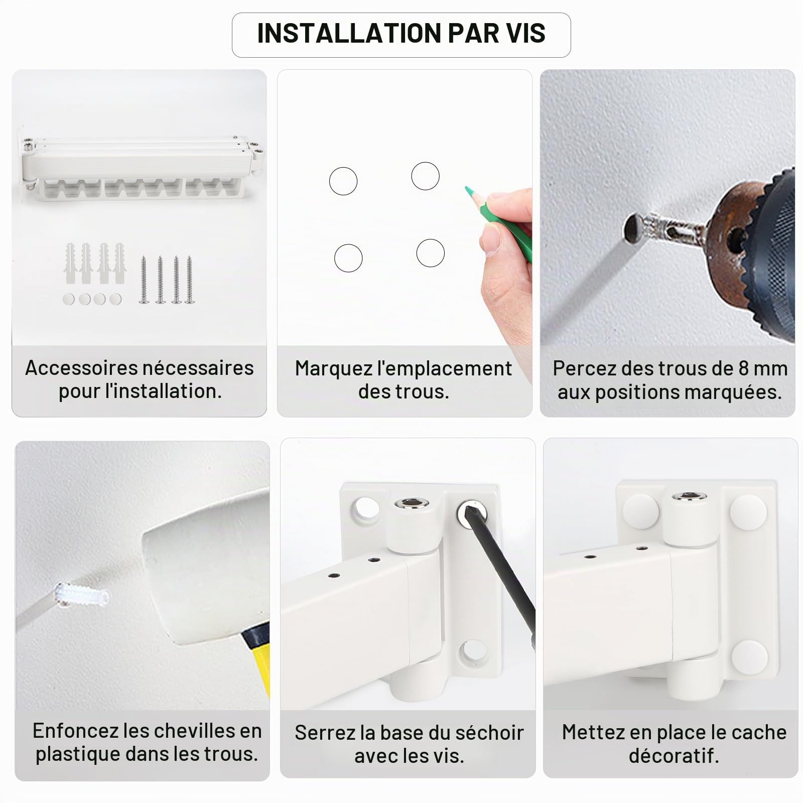 SWAWIS Etendoir Linge Mural Extensible 120cm Blanc Étendoir Séchoir Balcon,