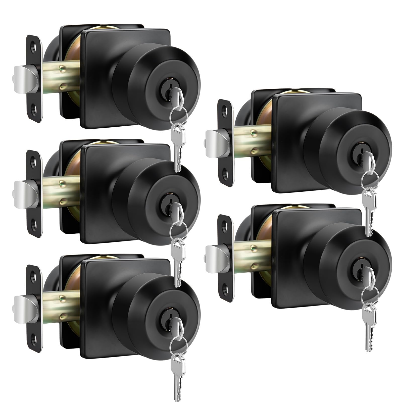 Haidms 5-Pack Black Door Knob with Key