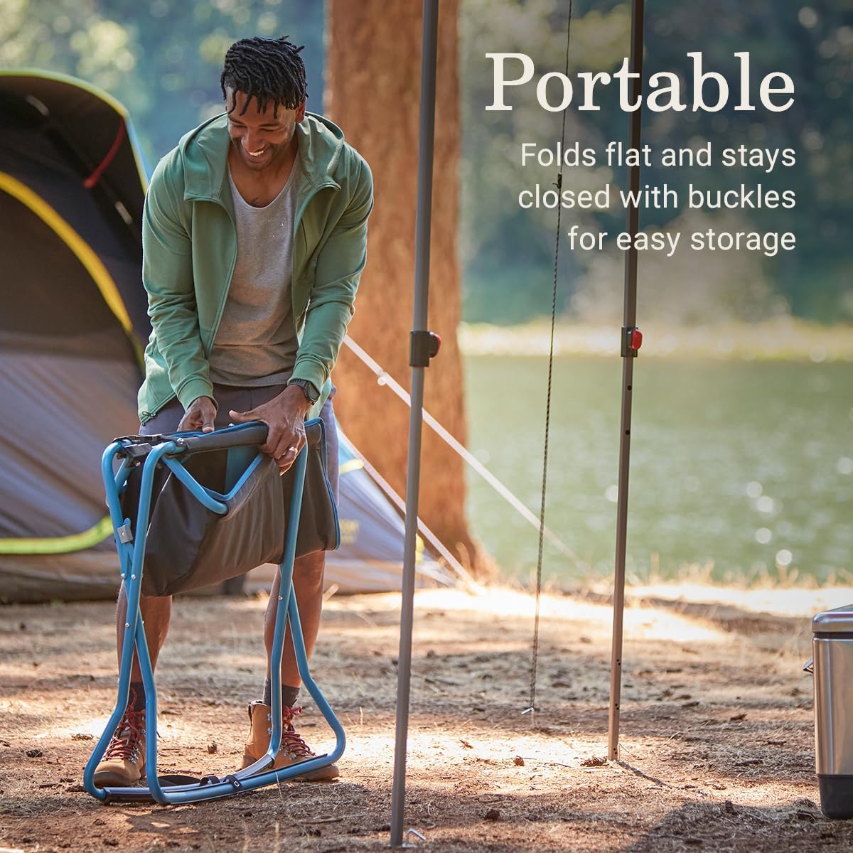 Deep Ocean Portable Outdoor Rocking Chair with Padded Arms