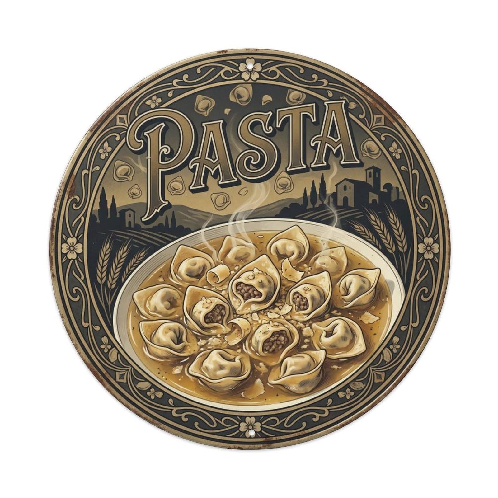 Mediterranean Cuisine Pasta European Food Nostalgic Metal Tin Sign