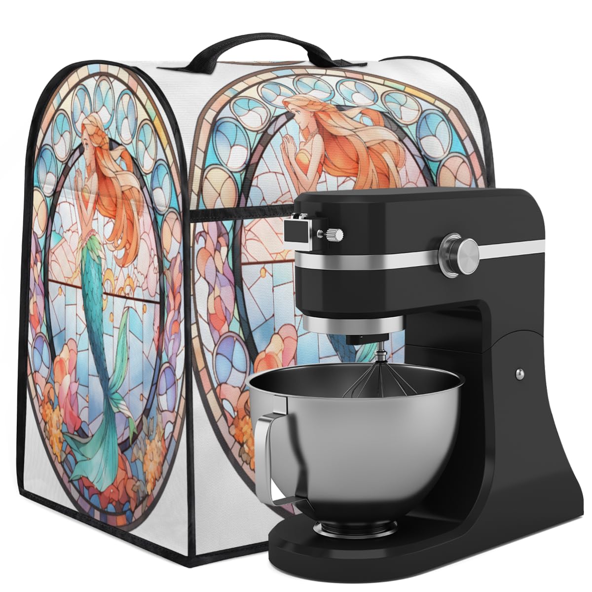 Coffee Maker Cover Glass Painting Mermaid Kitchen Appliance Covers Small Appliance Covers Blender Cover Juicer Cover Dust Covers for Kitchen Appliances with Top Handle and Pockets,Washable,B243
