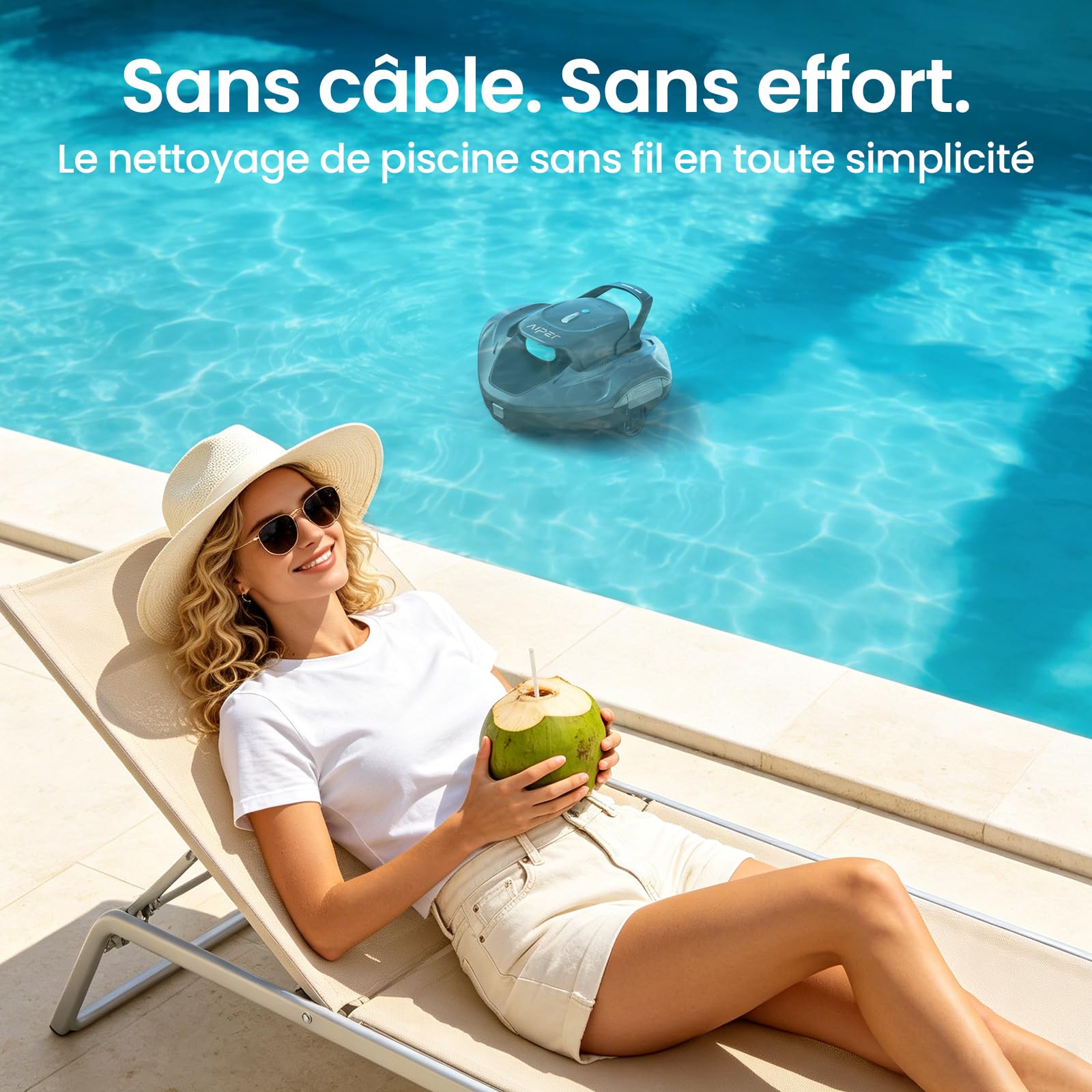 AIPER Seagull 800B Robot Piscine, Aspirateur Piscine Hors Sol, 90 Min d’Autonomie, Stationnement Automatique, Affichage LED, Robot Piscine sans Fil pour Piscines Hors-Sol Jusqu’à 80 m²