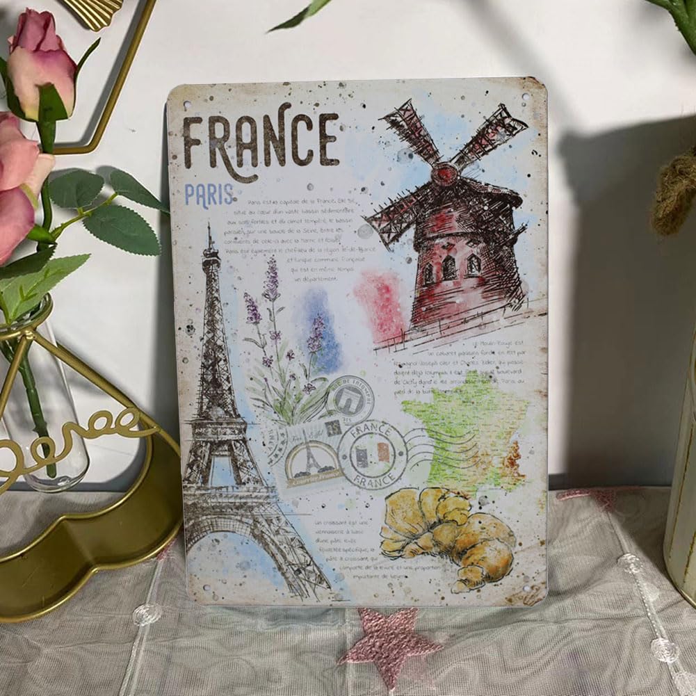Targa In Latta Vintage Francia Parigi: Decorazione Murale 20x30 Cm Per Interni