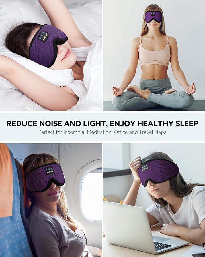 MUSICOZY 3D Sleep Headphones Mask Sleeping Headphones for Side Sleepers Eye Mask, Wireless Bluetooth Headband Headphones Cool Gadgets Unique Gifts(Purple) - image 7