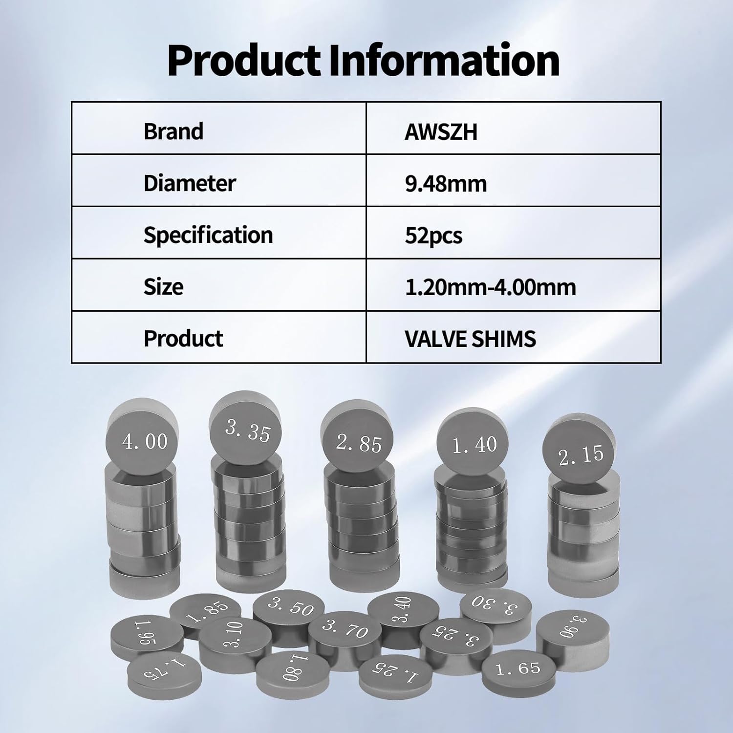 Adjustable Valve Shim Kit 9.48mm O.D. Compatible with Suzuki LT-Z400 LT Z400 QuadSport Z 2003-2008 Honda CRF450RX 2017-2020 Yamaha YP400 Majesty 2005-2010 Kawasaki Vulcan 900 Classic LT (52Pcs)