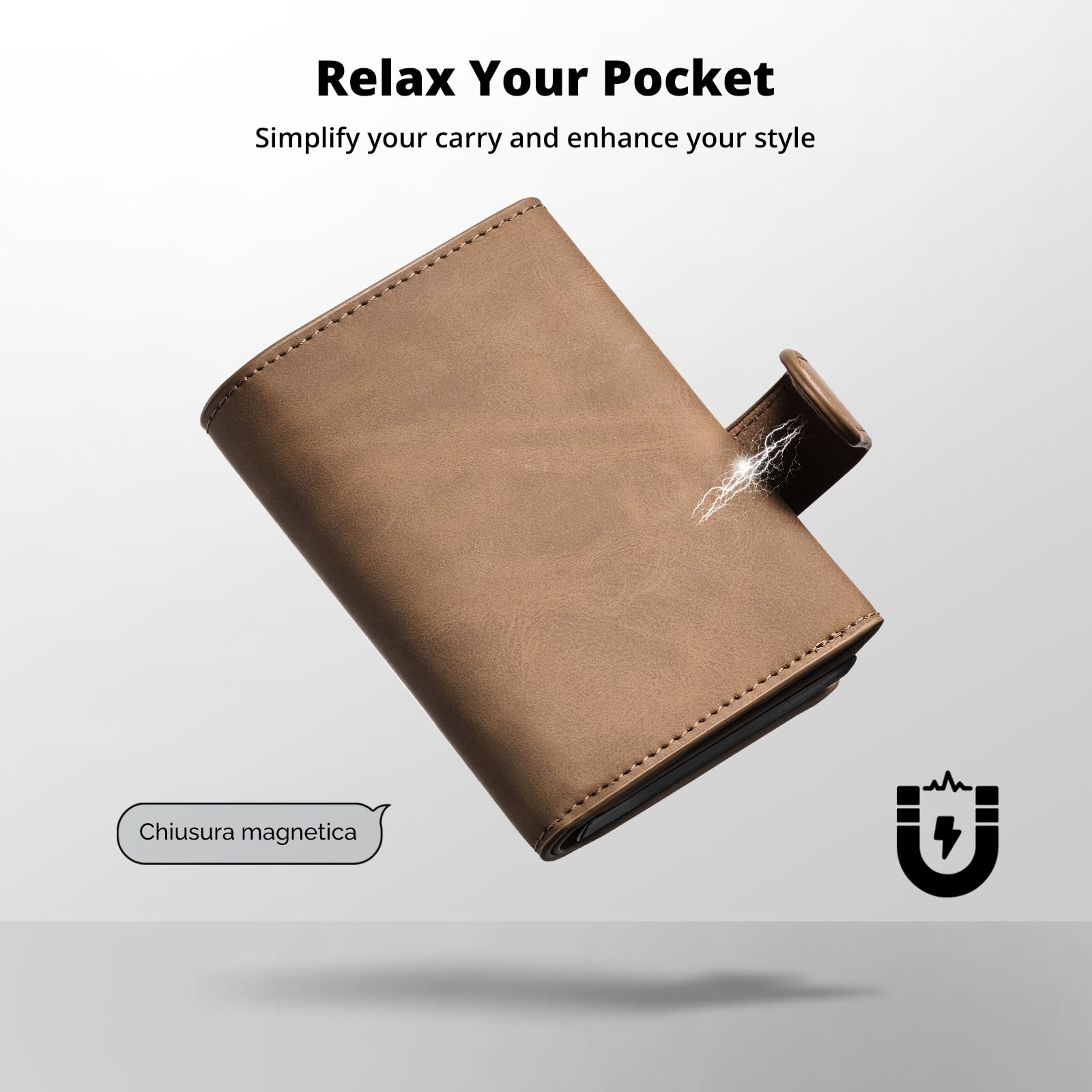 Slim Wallet z kieszenią na monety, męski portfel z ochroną RFID, portfel męski Slim Smat Wallet, etui na karty pop-up, na 10 kart, portfel męski, B03 - brązowy, Dreifach gefaltet, Minimalistyczny