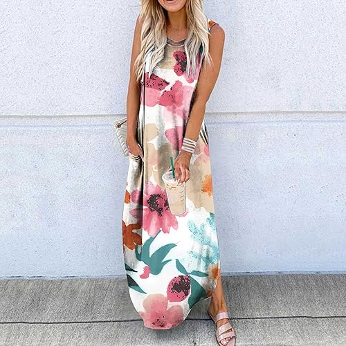 Miniatura 2 de Vestidos Largos Mujer Estampado De Personajes Flores Vestido Dobladillo Oscante Ropa Vestidos Irregulares Sin Mangas