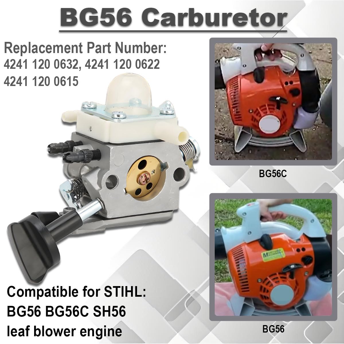 BG56 Carburateur pour BG56C SH56 Moteur souffleur Feuilles Manuel pièces C1M-S260B 4241-120-0632 4214-120-1800 4241-120-0622 4241-120-0615 avec 4214 120 1800 Filtre à air