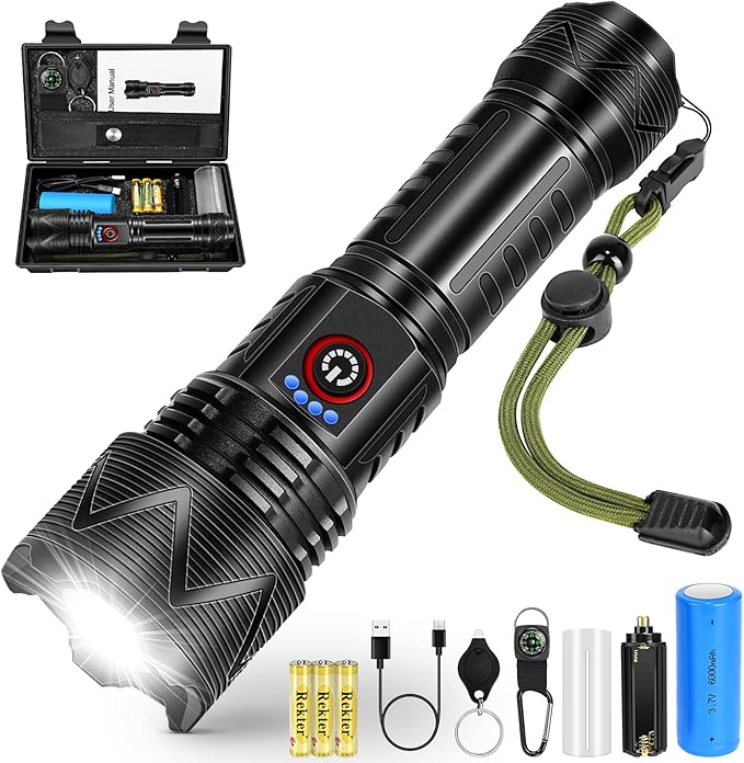 BURNNOVE LED Flashlight 10000 High Lumen Flashlight 6000 mAh USB
