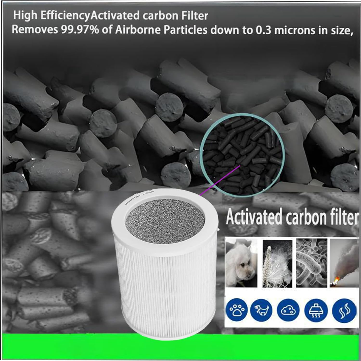 HP450 Filter Replacement For Hunter HP450UV / H-HF450-VP Cylindrical Tower Air Purifie, 2 H13 True H-EPA Filter + 4 x Activated carbon, used for Kitchen,Living Room,Bedroom,Office - Image 3
