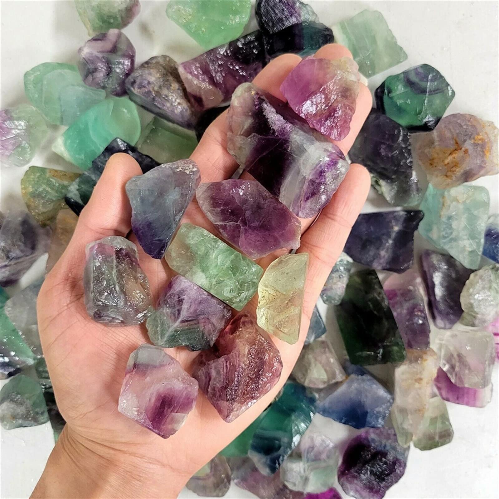 Natürliche Rohe Regenbogen-Fluorit-Kristalle, Rohsteine, Kristalle, Edelsteine, Exemplare, Sammlerstück, Heimdekoration, Stein, Mineralprobe (50 g)