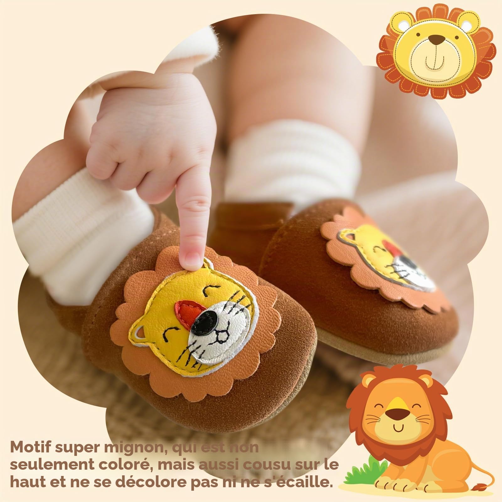 Chaussures pour bébé - Antidérapantes - En cuir souple - Respirantes - Avec élastique - Pour la maison, la crèche