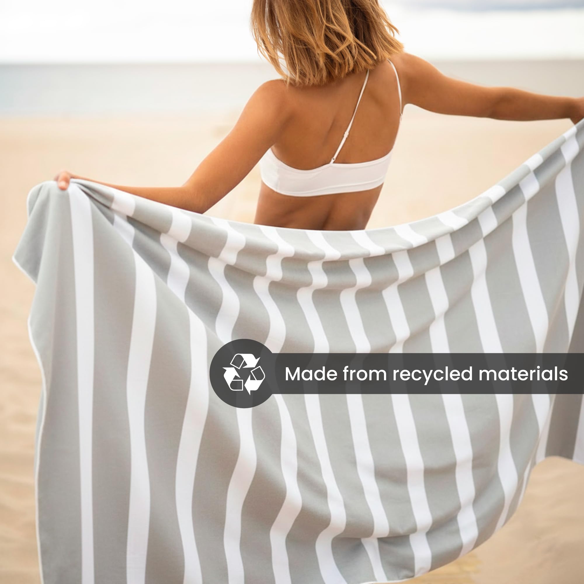 SummerSand Ręcznik Plażowy z Mikrofibry XL 200x100 cm - Szybkoschnący, Odporny na Piasek, Kompaktowy i Lekki do Podróży - Wykonany z Materiałów Recyklingowych - Zawiera Torbę Podróżną – Szary